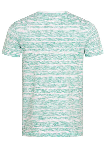 Eight2Nine Herren Struktur T-Shirt mit Streifen Muster Inside Print aruba grün weiss