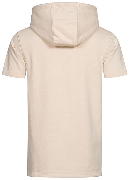Eight2Nine Herren Kurzarm Sweat Hoodie Kapuze Tunnelzug Kängurutasche nude beige