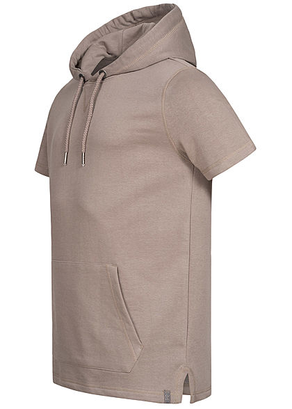 Eight2Nine Herren Kurzarm Sweat Hoodie Kapuze Tunnelzug Kängurutasche hell mud braun