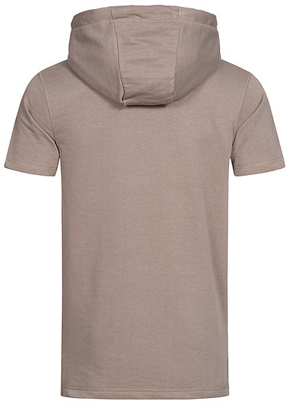 Eight2Nine Herren Kurzarm Sweat Hoodie Kapuze Tunnelzug Kängurutasche hell mud braun