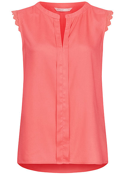 ONLY Dames NOOS Blouse met V-hals met gehaakte rand donker roze
