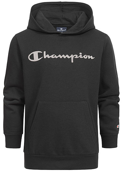 Champion Kids Hoodie mit Kapuze Kängurutasche Logo Print schwarz weiss
