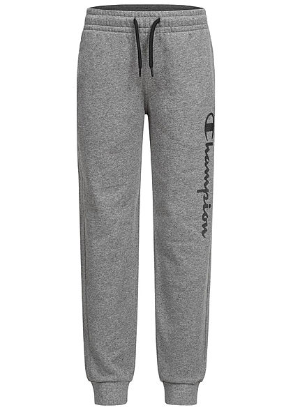Champion Kids Sweatpants Jogginghose 2-Pockets Logo Patch seitlich grau schwarz