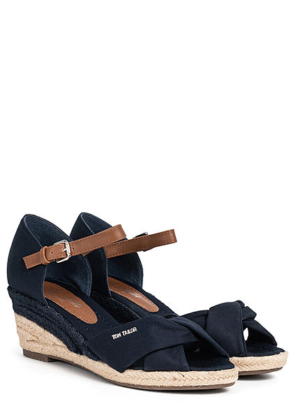 Tom Tailor Damen Schuh Sandalette Keilabsatz 6cm Drehdetail vorne navy blau