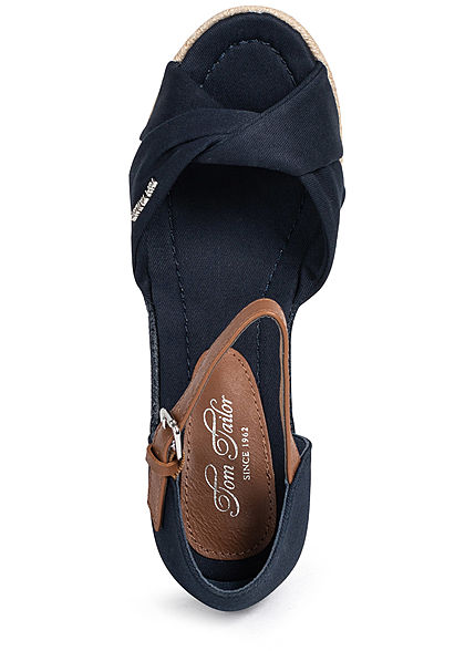 Tom Tailor Damen Schuh Sandalette Keilabsatz 6cm Drehdetail vorne navy blau