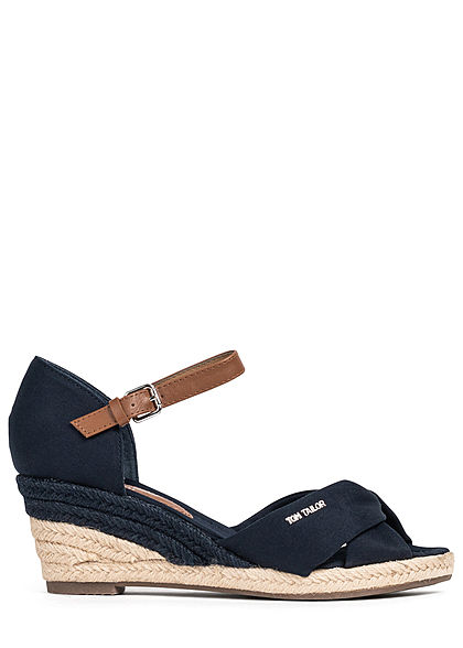Tom Tailor Damen Schuh Sandalette Keilabsatz 6cm Drehdetail vorne navy blau