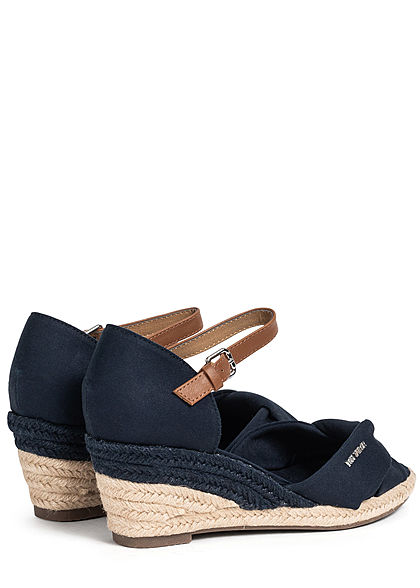 Tom Tailor Damen Schuh Sandalette Keilabsatz 6cm Drehdetail vorne navy blau