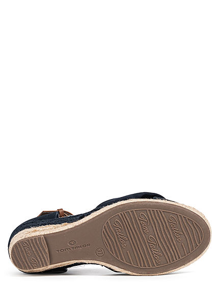 Tom Tailor Damen Schuh Sandalette Keilabsatz 6cm Drehdetail vorne navy blau