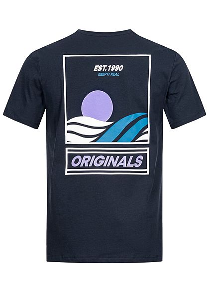 Jack and Jones Herren T-Shirt Logo Print vorne & hinten navy blazer blau