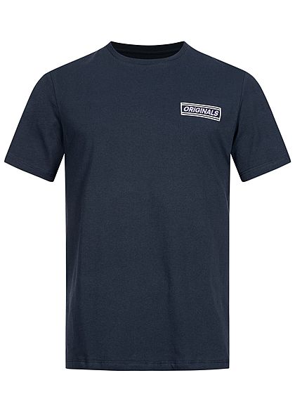 Jack and Jones Herren T-Shirt Logo Print vorne & hinten navy blazer blau