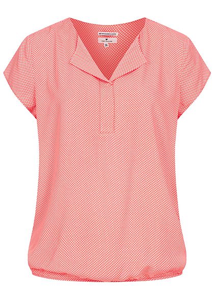 Tom Tailor Dames V-Neck Shirt Blouse Punt Print peach roze wit