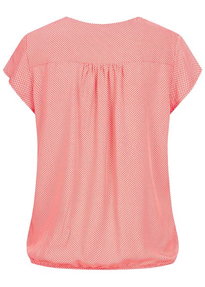 Tom Tailor Dames V-Neck Shirt Blouse Punt Print peach roze wit