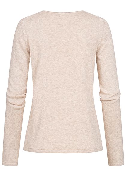 Tom Tailor Dames Basic V-Neck Longsleeve desert sand beige melange