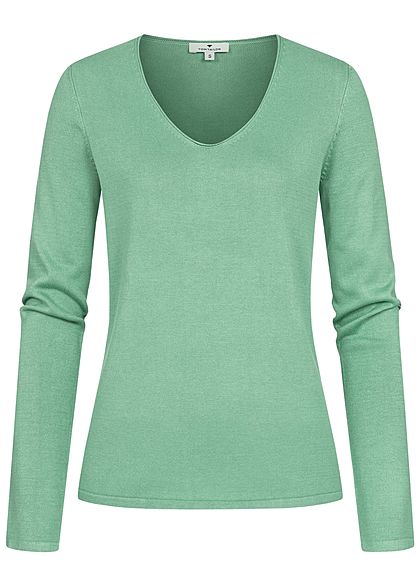Tom Tailor Dames Basic V-Neck Longsleeve soft leaf groen