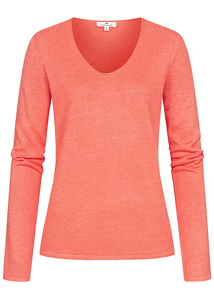 Tom Tailor Dames Basic V-Neck Longsleeve strong peach oranje