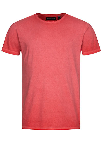Brave Soul Herren T-Shirt mit Rollsaumkante cool wash rot