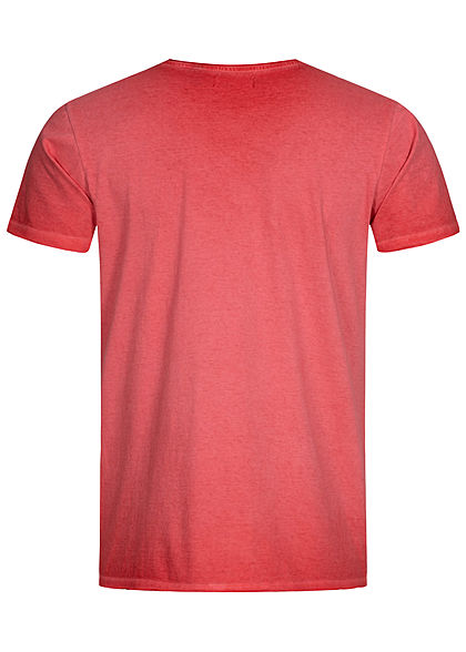 Brave Soul Herren T-Shirt mit Rollsaumkante cool wash rot