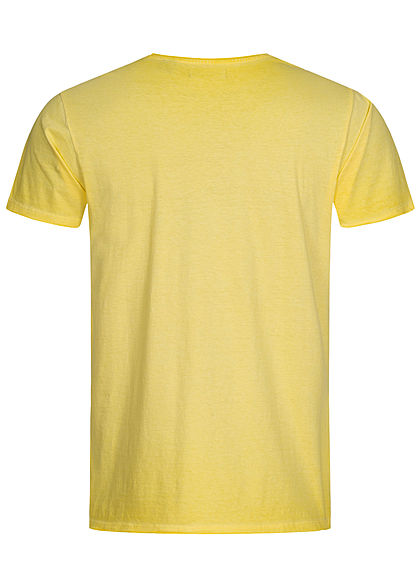 Brave Soul Herren T-Shirt mit Rollsaumkante cool wash hell gelb