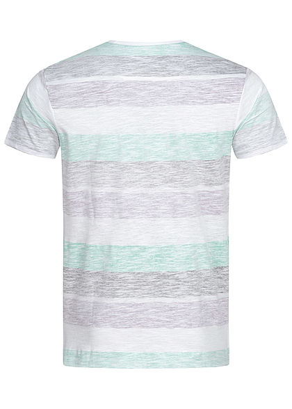Brave Soul Heren T-Shirt Colorblock Inside Stripes Print wit paars mint zwart