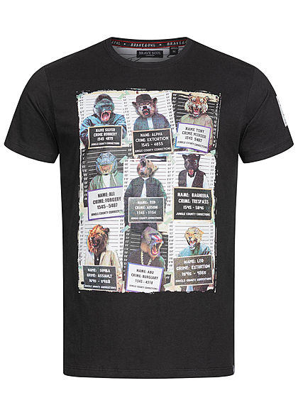 Brave Soul Herren T-Shirt Jungle County Print jet schwarz - Art.-Nr.: 21031164
