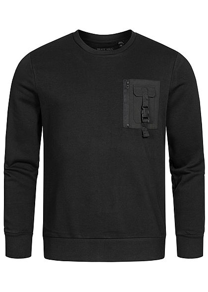 Brave Soul Herren Sweater Zipper Brusttasche jet schwarz