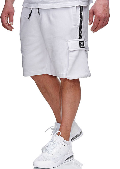 Brave Soul Herren Sweat Shorts Kontrast Streifen 6-Pockets optic weiss schwarz
