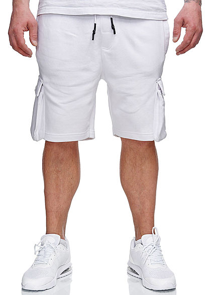 Brave Soul Herren Sweat Shorts Kontrast Streifen 6-Pockets optic weiss schwarz
