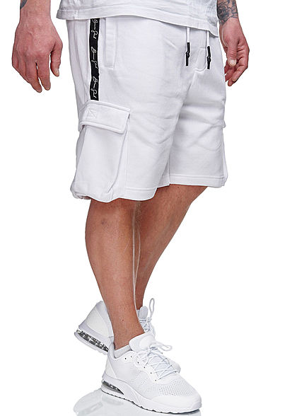 Brave Soul Herren Sweat Shorts Kontrast Streifen 6-Pockets optic weiss schwarz