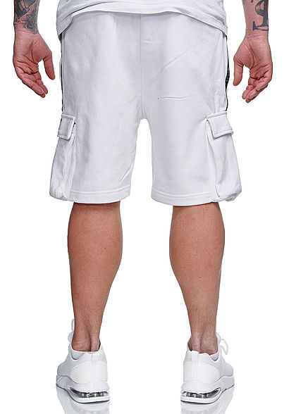Brave Soul Herren Sweat Shorts Kontrast Streifen 6-Pockets optic weiss schwarz