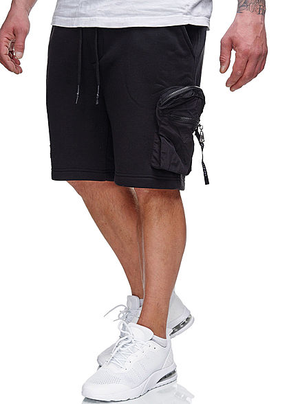 Brave Soul Herren Sweat Shorts 3-Pockets und Zipper Tasche jet schwarz