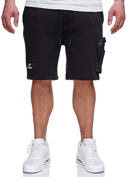 Brave Soul Herren Sweat Shorts 3-Pockets und Zipper Tasche jet schwarz