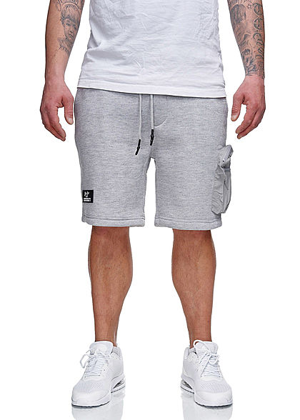 Brave Soul Herren Sweat Shorts 3-Pockets und Zipper Tasche marl hell grau