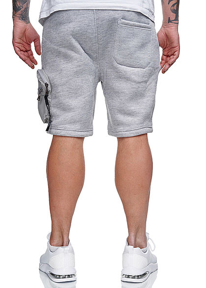 Brave Soul Herren Sweat Shorts 3-Pockets und Zipper Tasche marl hell grau