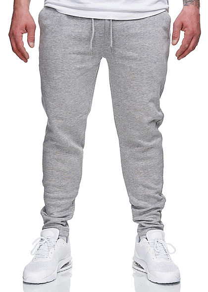 Brave Soul Herren Sweat Pants Skinny Jogger Stoffhose 2-Pockets marl hell grau