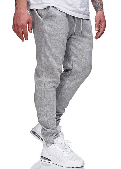 Brave Soul Herren Sweat Pants Skinny Jogger Stoffhose 2-Pockets marl hell grau