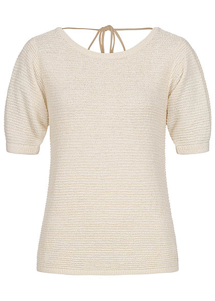 Tom Tailor Damen 1/2-Arm Shirt Rückenausschnitt Struktur Stoff soft creme beige