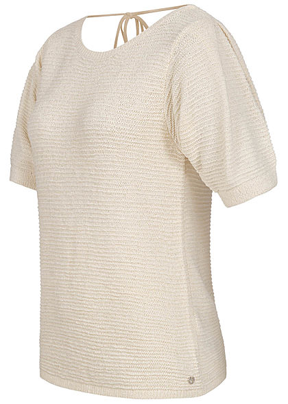 Tom Tailor Damen 1/2-Arm Shirt Rückenausschnitt Struktur Stoff soft creme beige