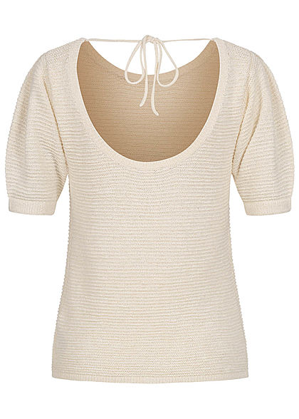 Tom Tailor Damen 1/2-Arm Shirt Rückenausschnitt Struktur Stoff soft creme beige