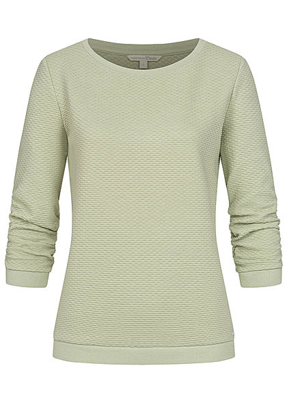 Tom Tailor Damen 3/4 Arm Struktur Pullover Sweater dusty hell grün - Art.-Nr.: 21031273