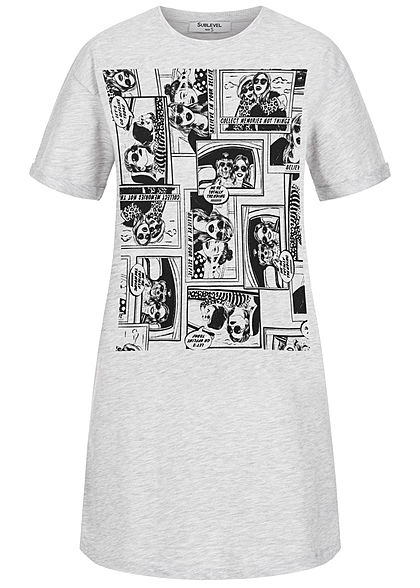 Sublevel Dames Longform T-Shirt Woman Print lichtgrijs melange
