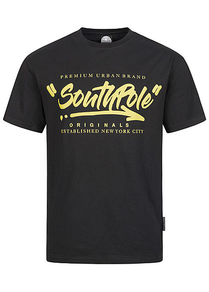 Southpole Heren T-Shirt Logo Print zwart geel