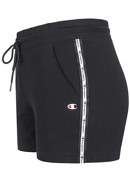 Champion Damen kurze Sweat Shorts Logoband seitlich 2-Pockets schwarz weiss - Art.-Nr.: 21031484