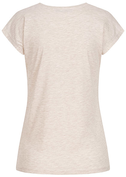 Seventyseven Lifestyle Damen T-Shirt mit Paillettenfront Animal Love Print oatmeal grau