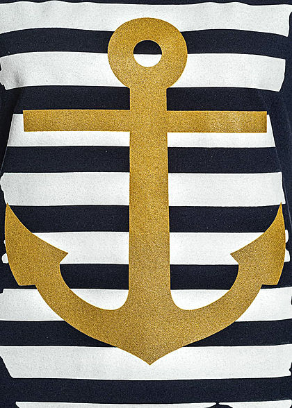 Fresh Tee Dames T-Shirt navy blauw wit goud