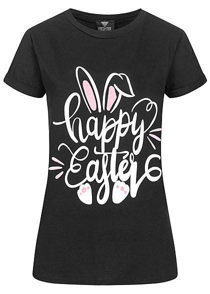 Fresh Tee Dames T-Shirt Eastern Print Happy Easter zwart
