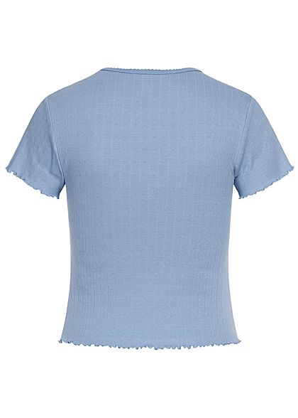Hailys Damen Frill T-Shirt Struktur Stoff blau
