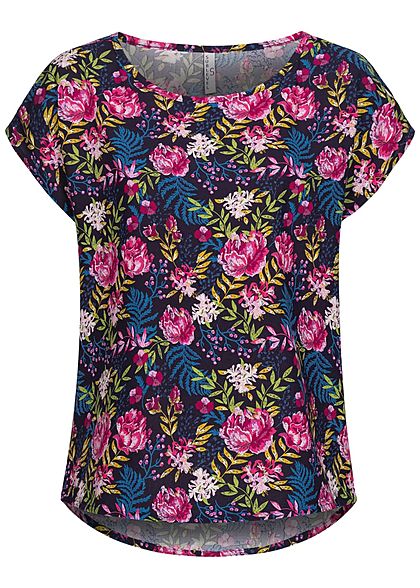 Sublevel Dames Viscose Blouse Floral Print donkerblauw multicolor