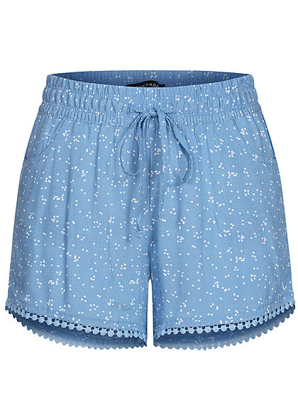 Fresh Made Dames Viscose Shorts 2-Pockets Bloemen Print lichen blauw - Art.-Nr.: 21041516