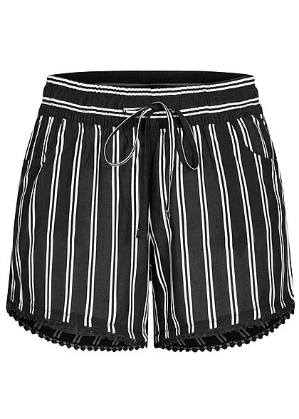 Fresh Made Dames Viscose Shorts 2-Pockets Strepen Print zwart wit - Art.-Nr.: 21041518