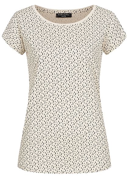 Sublevel Dames T-Shirt Druppels Print nude beige zwart